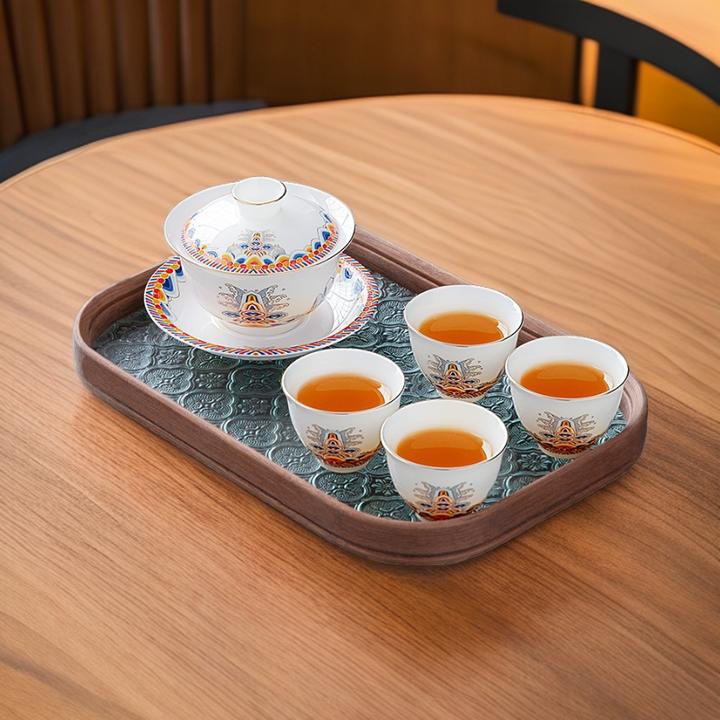 唐仙羊脂玉瓷三才盖碗小套装家用德化白瓷高档茶碗高档泡茶杯茶具