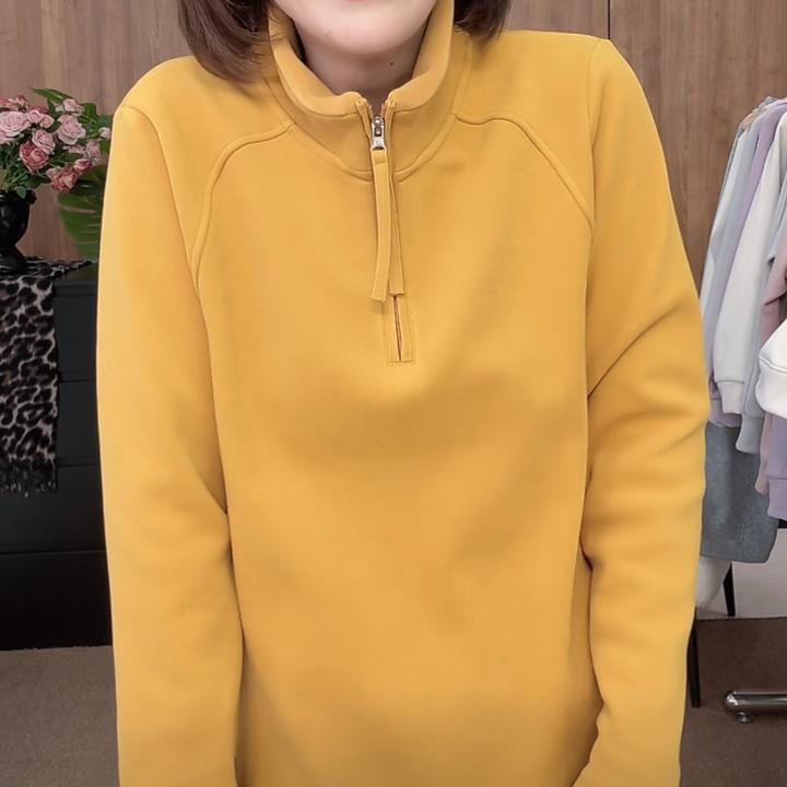 设计感半拉链立领加绒加厚卫衣女2024秋冬新款休闲百搭半高领上衣
