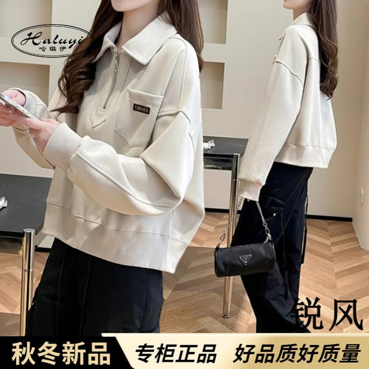 【专柜正品】半拉链polo翻领套头卫衣女短款2024春秋新款小个子设计