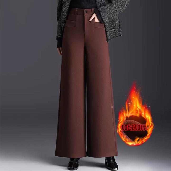 加厚加绒毛呢阔腿裤女冬季2024新款高腰垂坠感休闲大脚裤宽松长裤