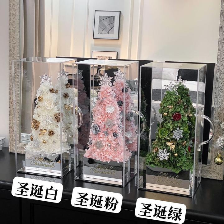 网红新款圣诞树玫瑰手提花盒圣诞节礼物装饰永生花高级装饰摆件