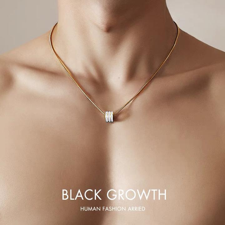 钛钢项链 不掉色项链男潮转运珠三排镶钻锁骨链无性别冷淡风情侣