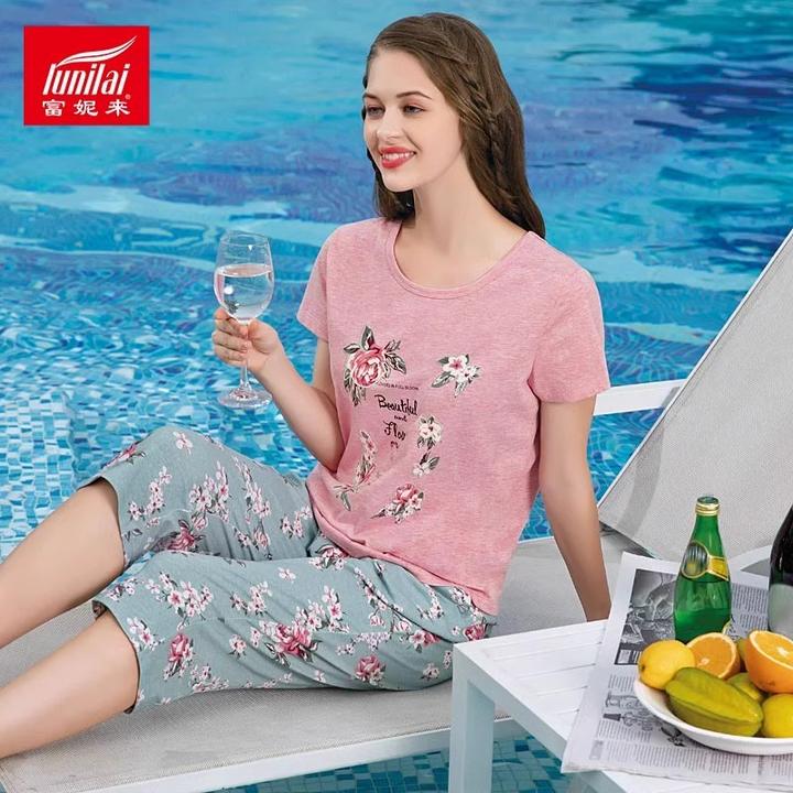 LUNILAI/富妮来女士短袖家居服透气亲肤舒适睡衣可外穿两件套盒装