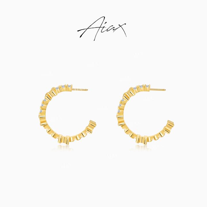 铜合金合成锆石耳饰  轻奢百搭法式复古时尚感气质C型耳环TSL993