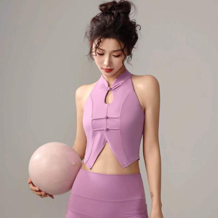 中国风纯欲开叉小心机裸感瑜伽美背713气质网红
