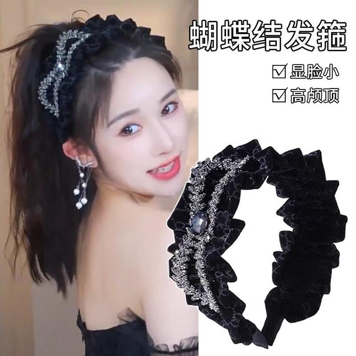 黑色闪钻麦穗发箍女2023新款高端压发显脸小头箍洋气时尚百搭发饰