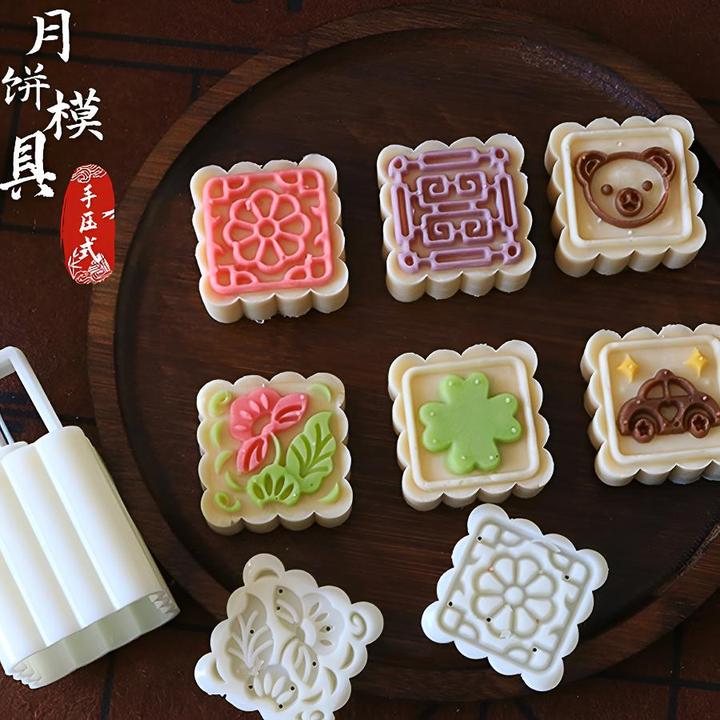 30g方形月饼模具好运连连50g卡通压模福禄寿囍手压式磨具广式不沾