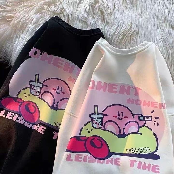 不起球中大童日系圆领卫衣卡通女长袖外穿小众春秋新款可爱风上衣