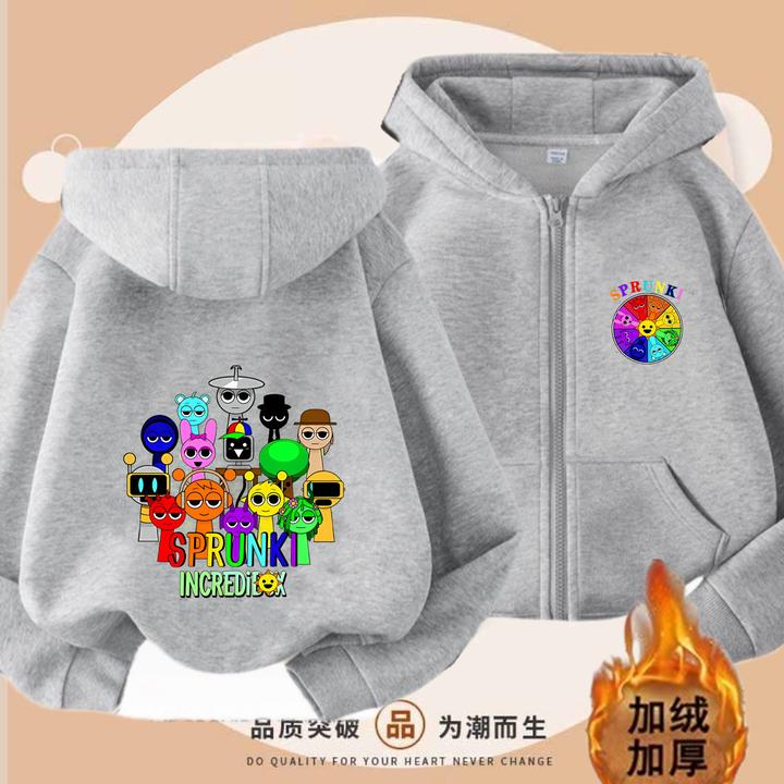 新款Sprunki节奏盒子冬季防风外套男童保暖加绒连帽开衫外套潮款4