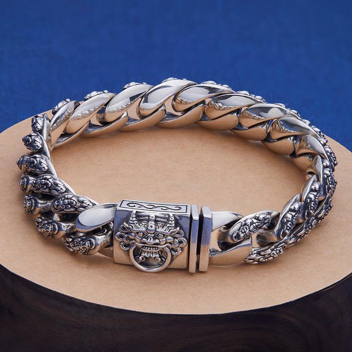 925银手链 男士手工貔貅复古个性霸气男款做旧宽版潮男朋克百搭潮
