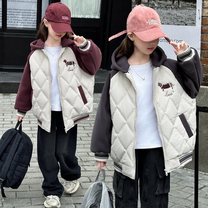 女童夹棉外套秋冬款2024新款儿童冬装加厚初冬洋气女大童学生棉服