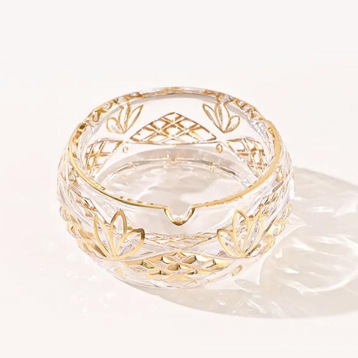 水晶烟灰缸奢华描金高端烟灰缸创意个性轻奢家用客厅办公室烟缸