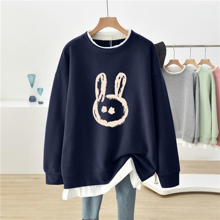 大码宽松假两件圆领薄款卫衣女2024秋季新款学生百搭时尚长袖上衣