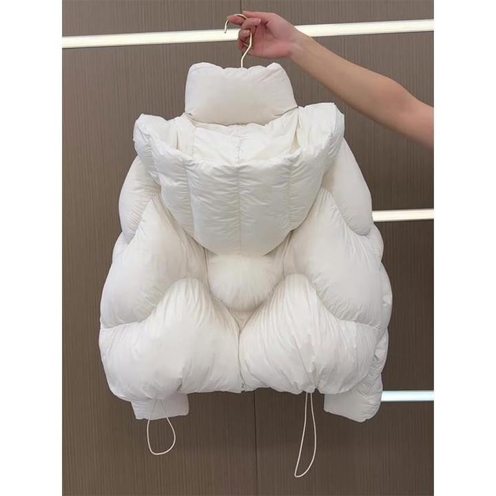 白色连帽短款棉服女秋冬2024新款公主风年轻气质时尚洋气外套