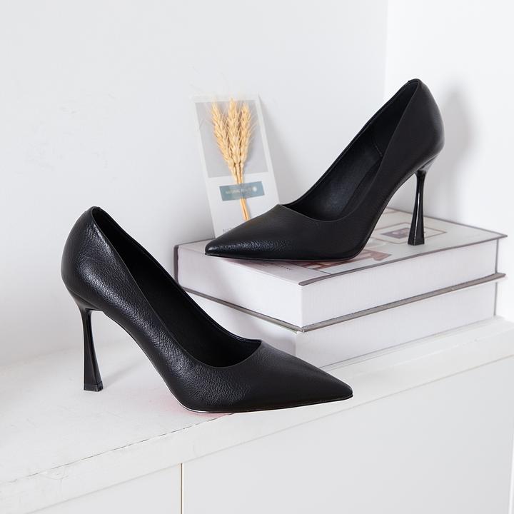 【10公分7公分】新款爆款高跟鞋软皮尖头黑色职业百搭浅口气质女鞋