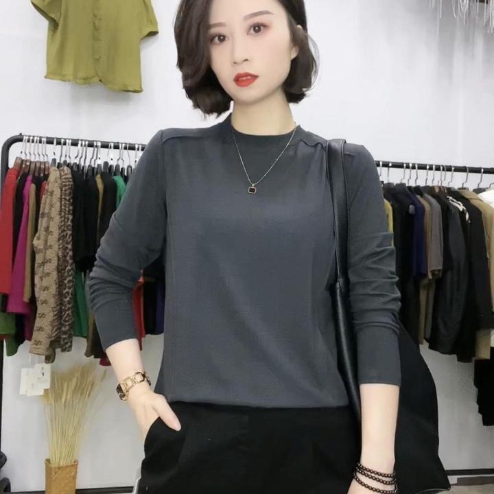 简约风新款磨绒发热打底衫纯色暖暖德绒秋冬款长袖打底衫女新款