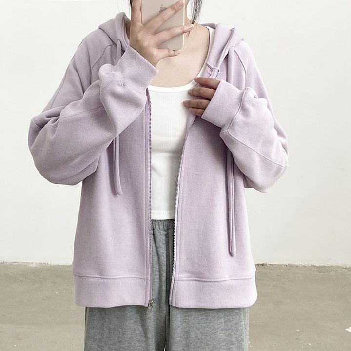 插肩袖卫衣女秋季短款开衫2025连帽外套宽松拉链上衣小个子薄款秋