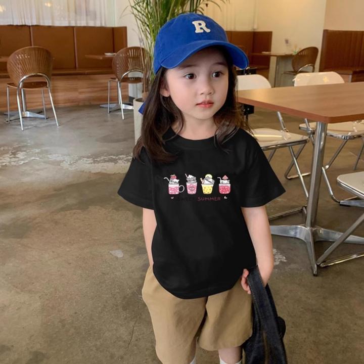 中大童装短袖t恤男孩女童纯棉夏装宽松正肩白色半袖儿童上衣服潮