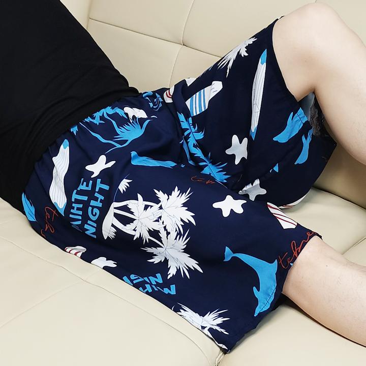 新款男士棉绸短裤家居睡裤薄款绵绸沙滩裤衩人造棉加肥加大可外穿