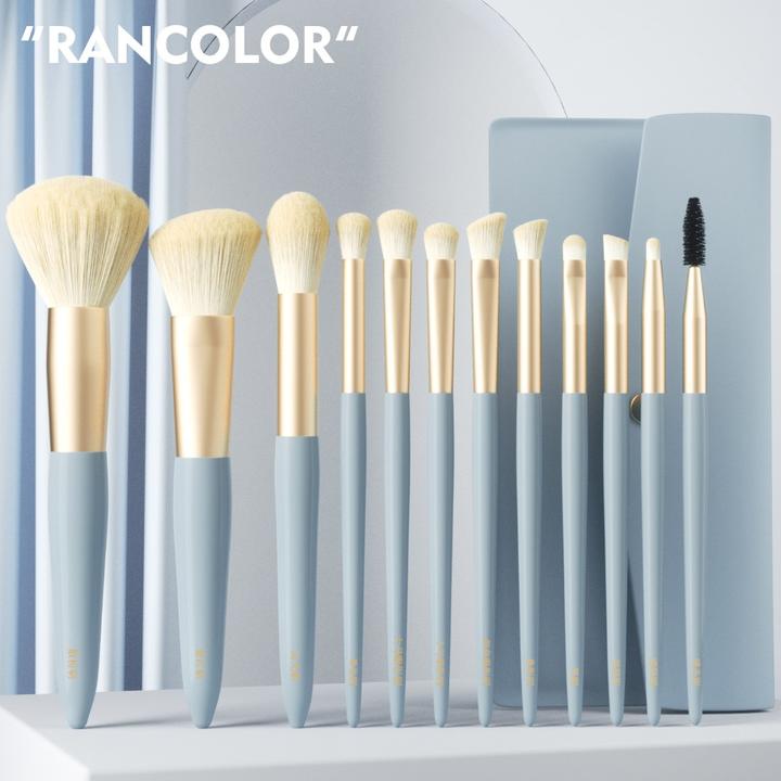 Rancolor12支软毛套装刷遮瑕眼影散粉腮红高光唇刷鼻影刷柔软刷子