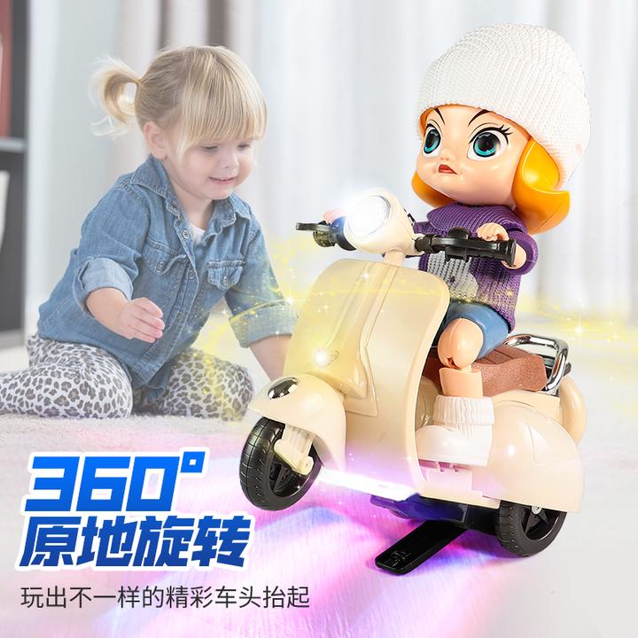 特技旋转电动棉花娃娃炫技摩托车儿童卡通特技小绵羊模型玩具车男