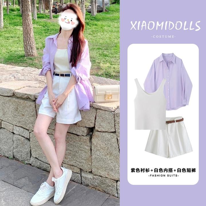 【小幸运】2025春夏温柔风长袖衬衫女韩版防晒小众高级感衬衫短裤