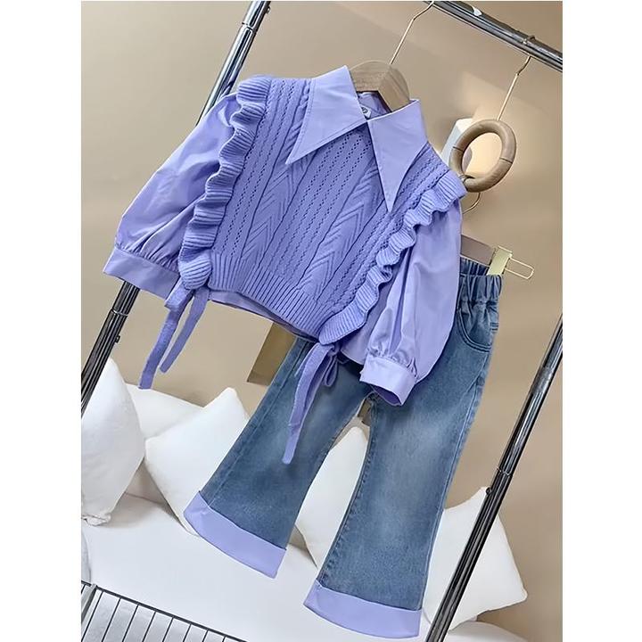 女童套装春秋款2024新款洋气儿童韩版秋装女孩时髦马甲三件套秋季