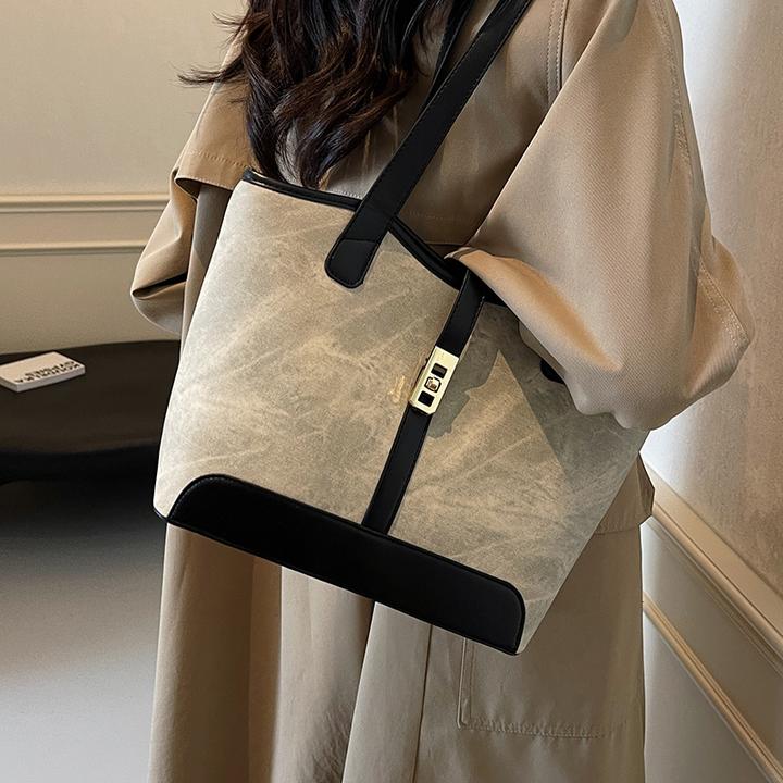 时尚大容量包包女2025春夏新款复古单肩包百搭撞色通勤爆款托特包
