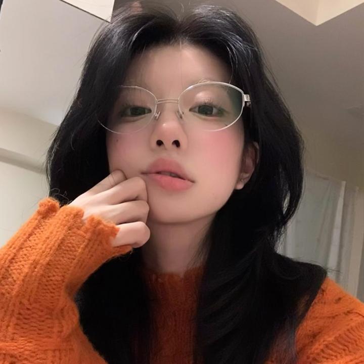 槑槑哒高级防蓝光眼镜女文艺高智感金属银色半框镜架商务平光镜