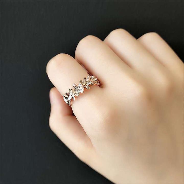 铜合金锆石戒指 韩版镶钻镀玫瑰金花朵开口戒指时尚个性百搭指环