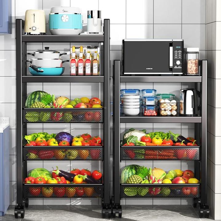 日本不锈钢厨房置物架落地多层家用浴室小推车蔬菜篮收纳架子