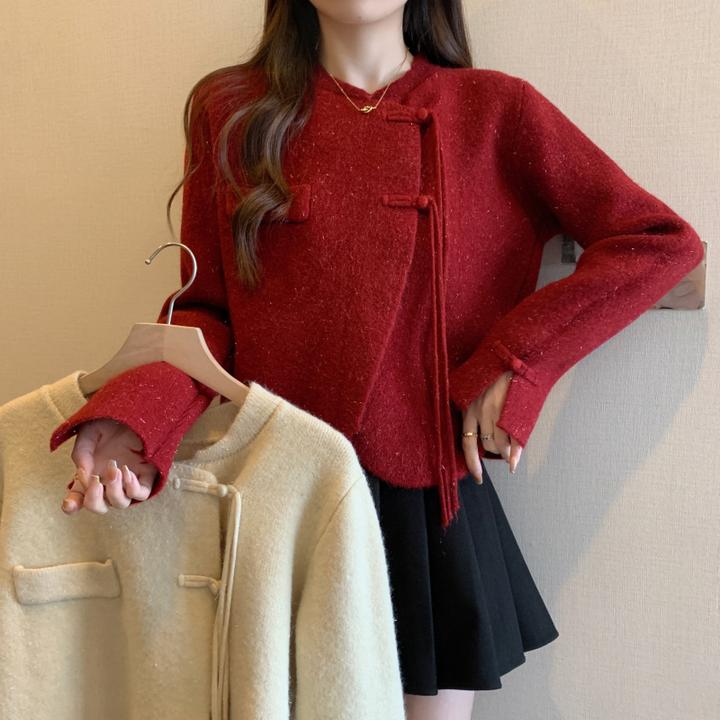 秋冬新款大码女装微胖mm新中式圣诞红色毛衣针织开衫外套