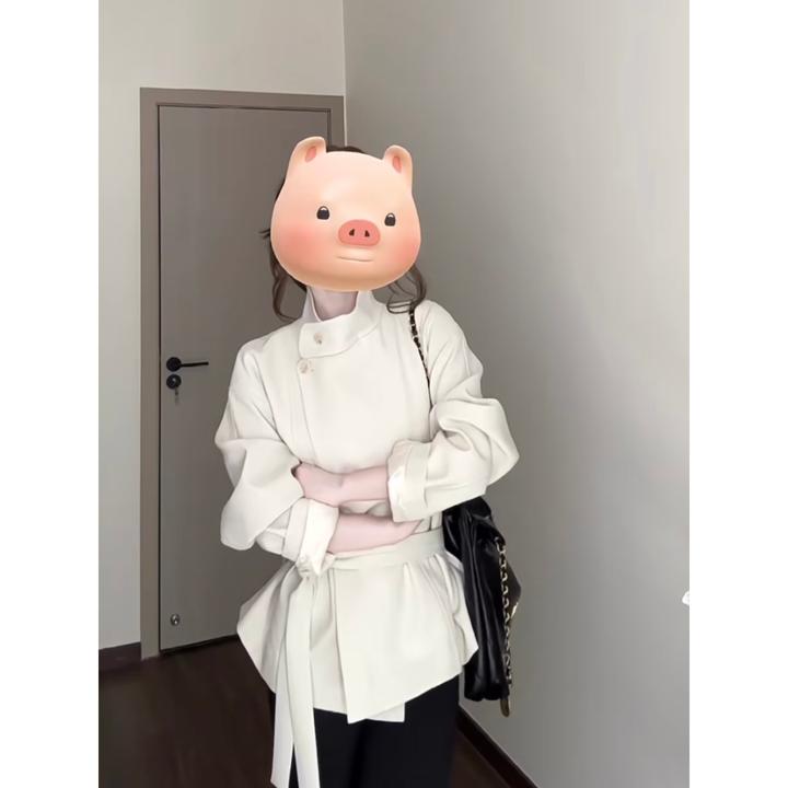 花花媛 柏林傍晚 白色立领短款风衣女春秋收腰宽松英伦风廓形外套