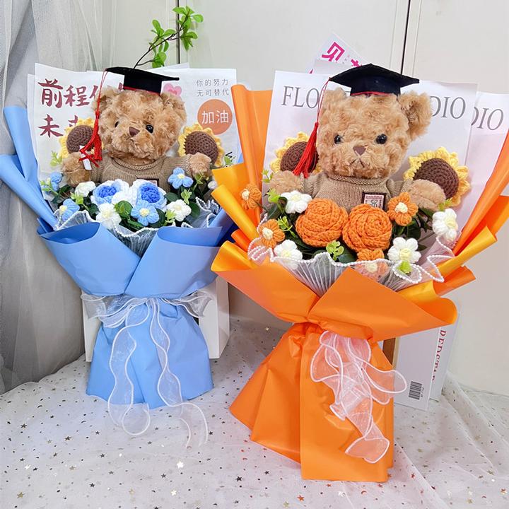 毕业礼物送孩子学生成人礼中高考向日葵花束可爱公仔熊玩偶手捧花