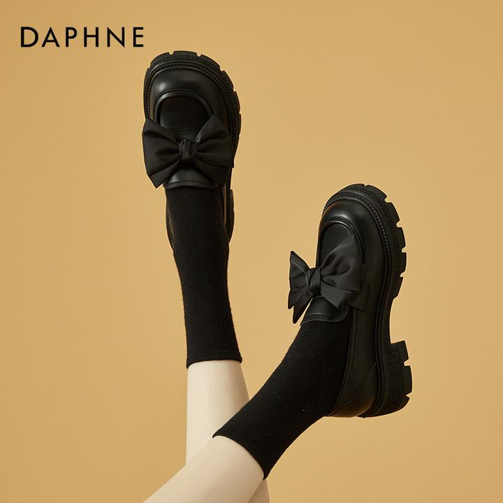 达芙妮厚底乐福鞋女鞋2025新款春秋黑色蝴蝶结单鞋学院风jk小皮鞋