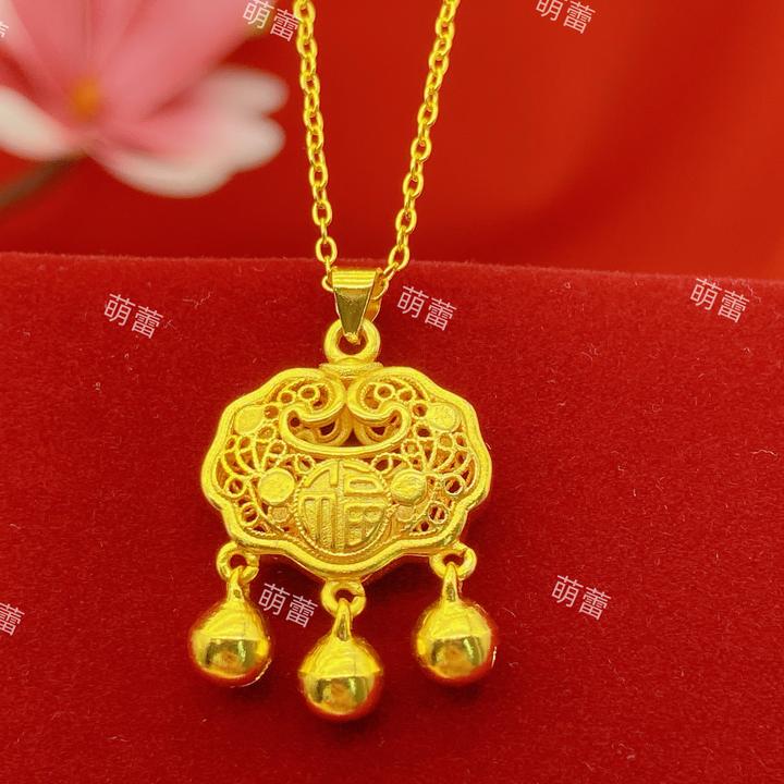 铜合金项链 古法长命百岁祥云锁双面灵动精美百福锁传承简约项链