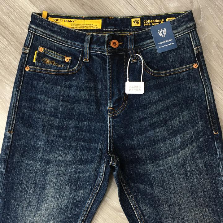 757#冬季保暖蓝色牛仔裤男潮牌加绒修身刺绣小直筒潮流微弹2024