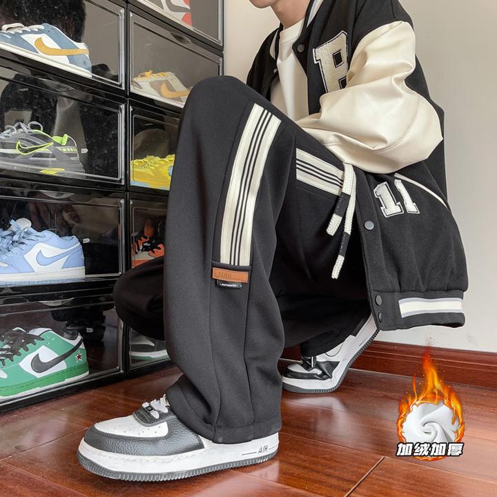 2024冬季新款大码加绒菠萝格织带卫裤M5XHK2383440米色黑色