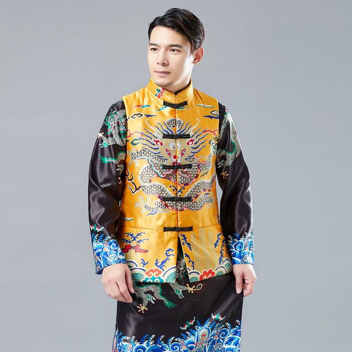 秋冬款中式马甲男唐装民族风印龙休闲棉马褂盘扣大龙复古保暖背心