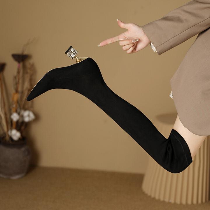 尖头长筒过膝高筒高跟弹力靴细跟袜靴瘦瘦靴性感百搭秋季