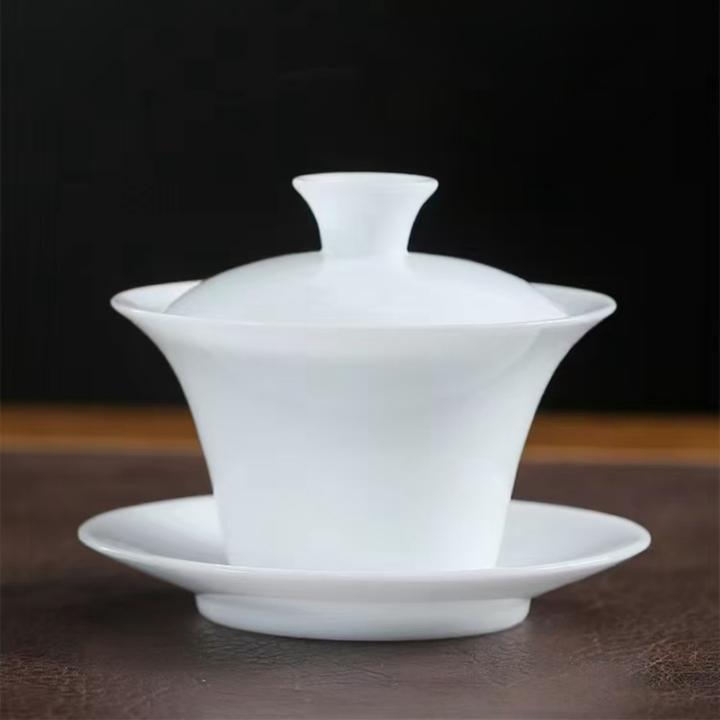 冰种玉瓷盖碗马蹄盖碗白瓷盖碗高端功夫茶具家用茶杯防烫泡茶碗