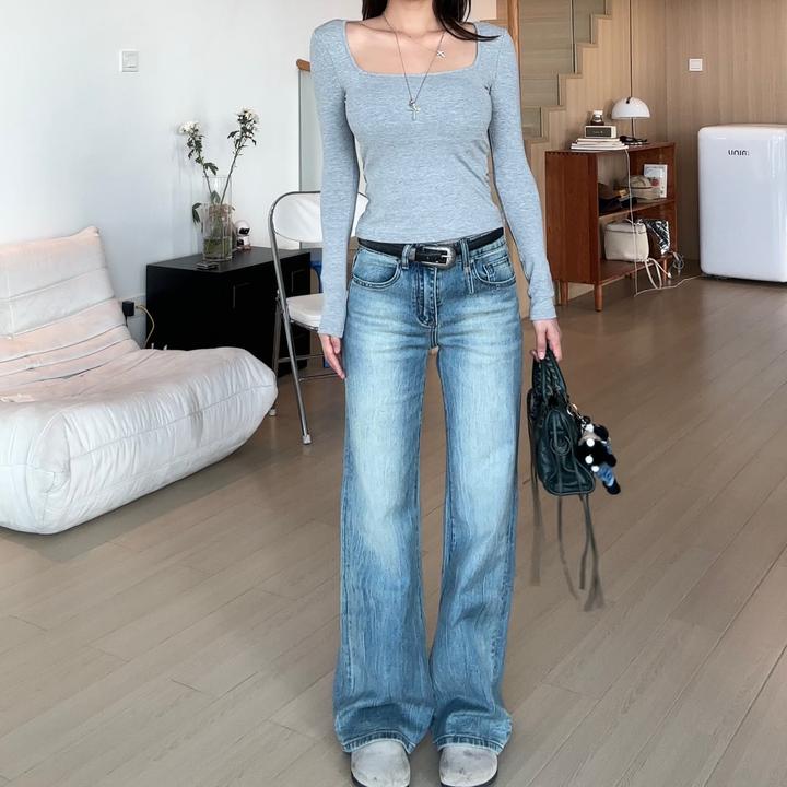 【部分现】休闲直筒牛仔裤2024秋冬新款百搭显瘦水洗长裤女Q244316