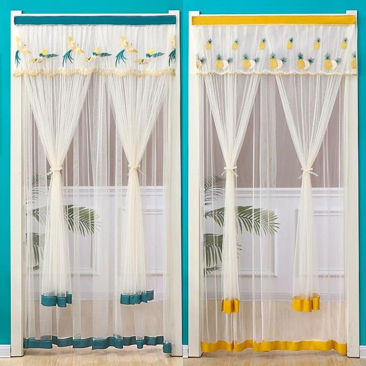 防蚊门帘2022新款透光不透人蕾丝飘纱帘卧室家用免打孔魔术贴纱门
