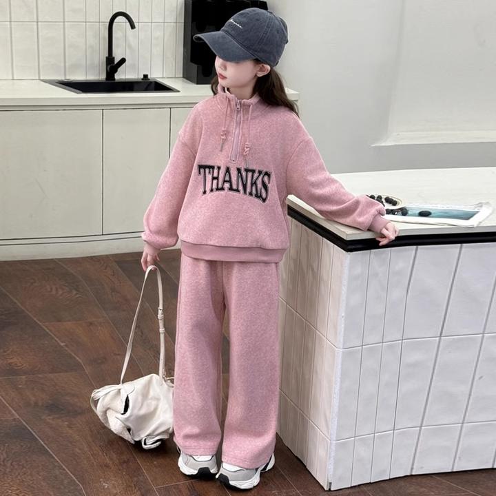 女童秋冬款加绒加厚运动休闲卫衣套装中大童初中生洋气儿童冬装潮