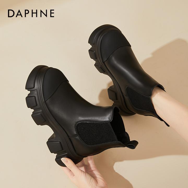 达芙妮厚底烟筒靴女2024新款冬季内增高瘦瘦短靴加绒保暖切尔西靴