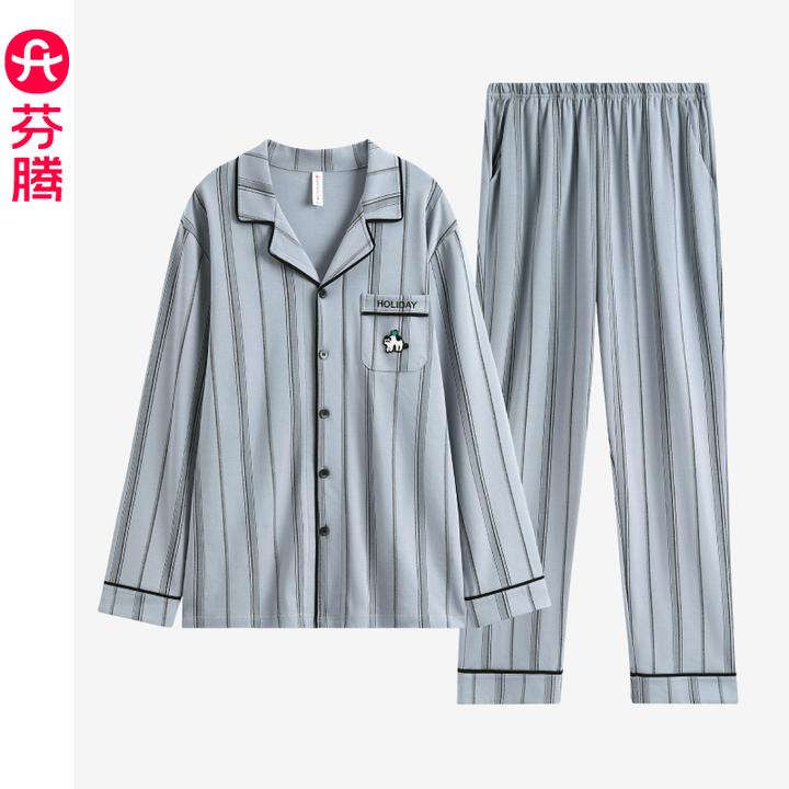 芬腾男士睡衣春季新款纯棉长袖套装情侣大码休闲睡衣女宽松家居服