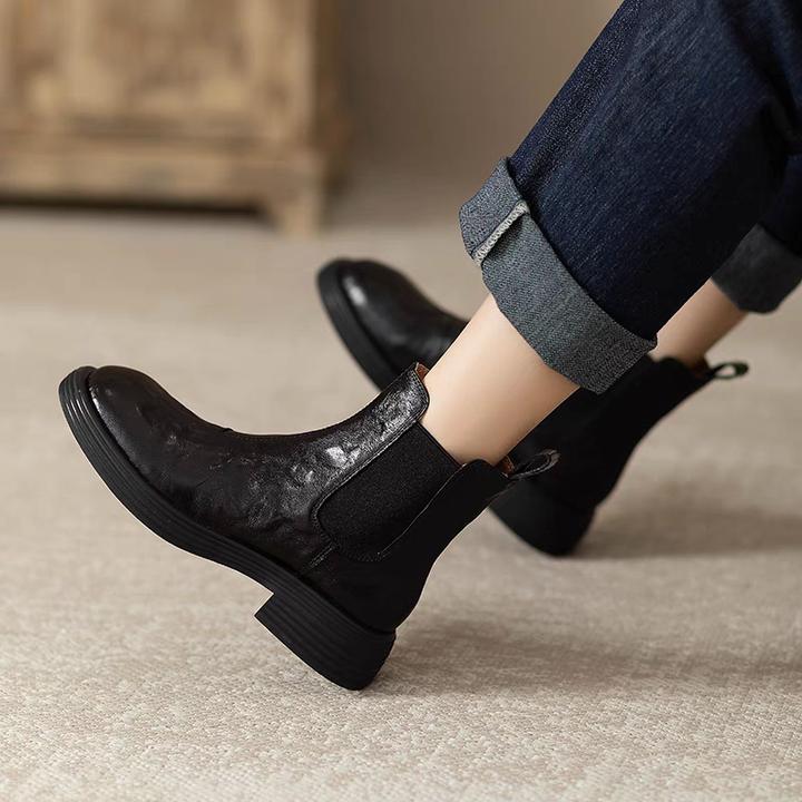 羊皮断码清仓切尔西靴女平底2025冬季新款复古烟筒靴加绒真皮短靴