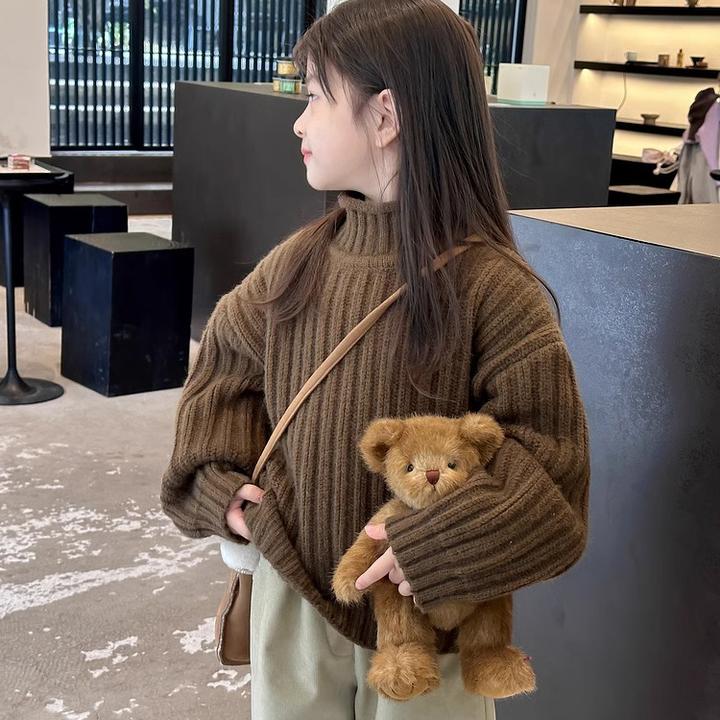 女童加厚毛衣2024冬季韩版儿童宽松保暖打底衫中大童百搭洋气上衣