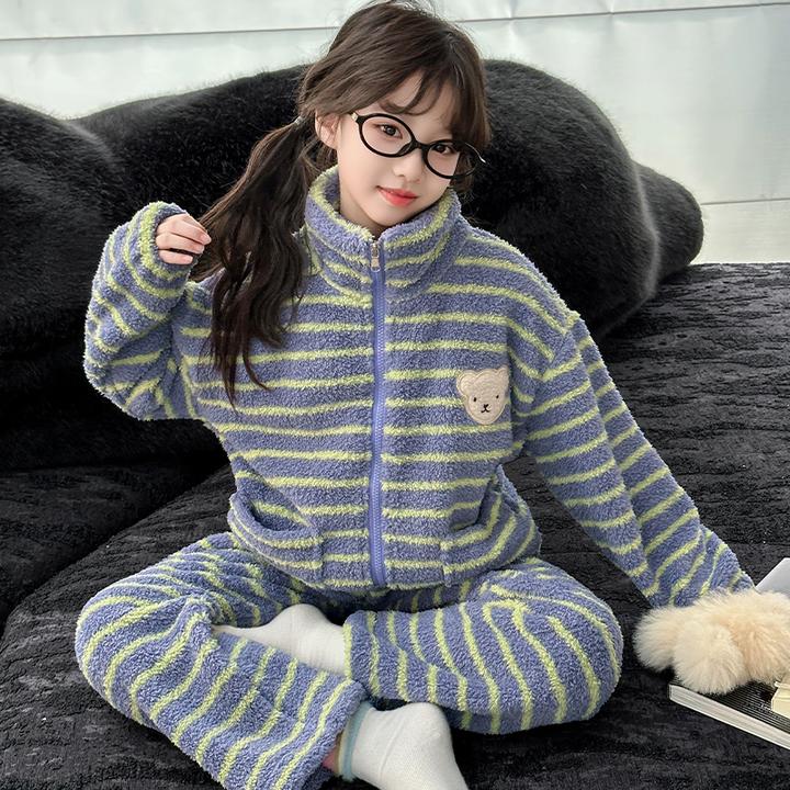女童睡衣秋冬款儿童珊瑚绒法兰绒家居服6-12岁女孩冬季家居服套装