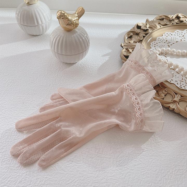 防晒手套女式薄款夏季触屏防滑司机骑电动车冰丝蕾丝短款开车骑行